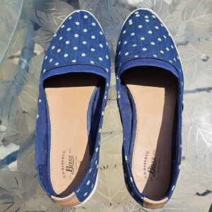 BASS SUSIE SLIP ON BOAT SHOES WOMENS SIZE 6.5M BLUE WHITE POLKA DOT SHOE LOAFER